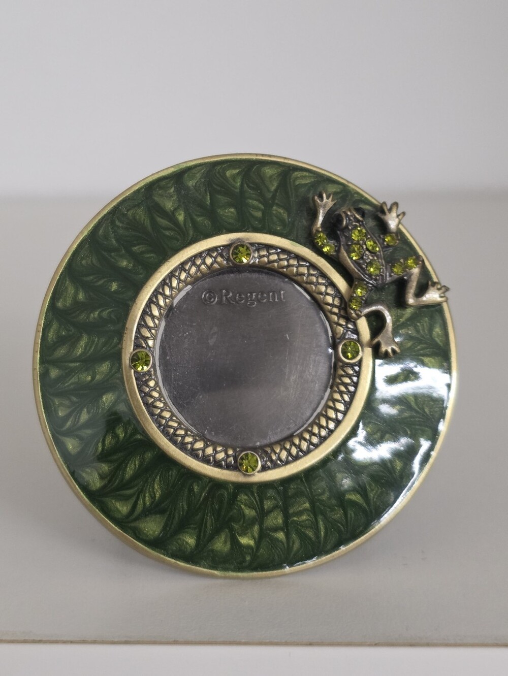 Two’s Company Frog Jeweled Rhinestone Round Picture Mini Photo Frame